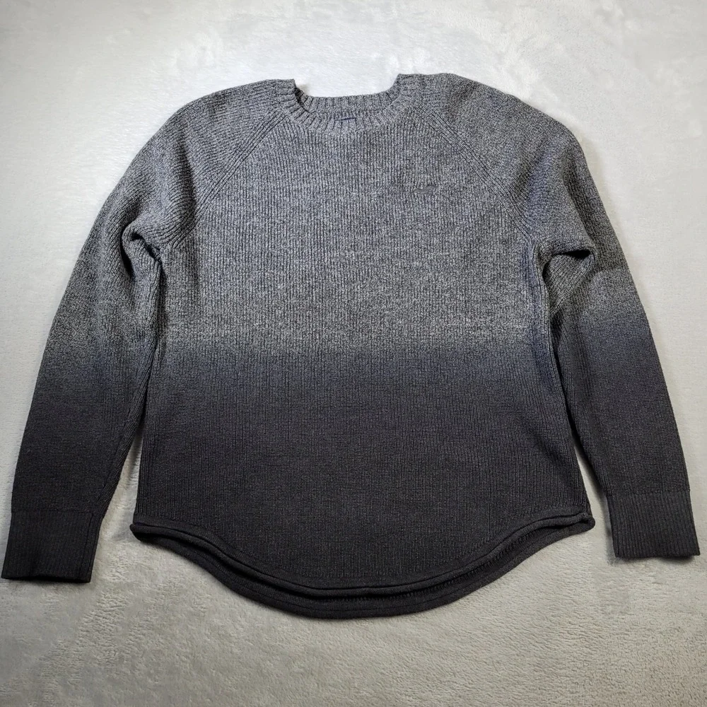 Hollister Sweater Mens L Grey Ombre Gradient Ribbed Knit Curved Hem Raglan